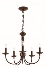 Trans Globe 9015 ROB - 5LT CHANDELIER- J ARM- BRONZE
